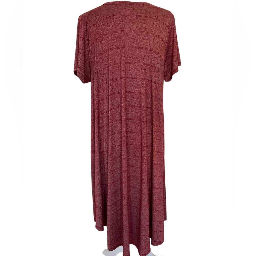 LULAROE TEE SHIRT DRESS Pocket Tee Short Sleeved Heather Red Striped Shift - Picture 3 of 10